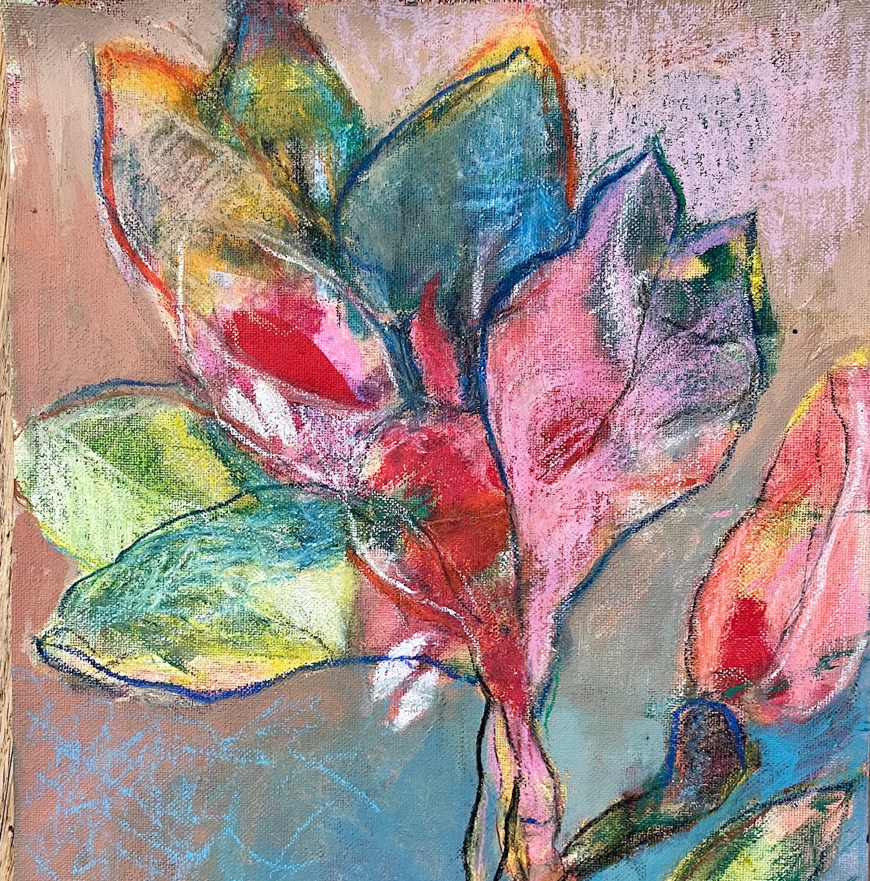 A FULL BOUQUET - Oil pastel on canvas paper, mounted on cradle board | 12 x 12 x 1 1/2 inches | SOLD